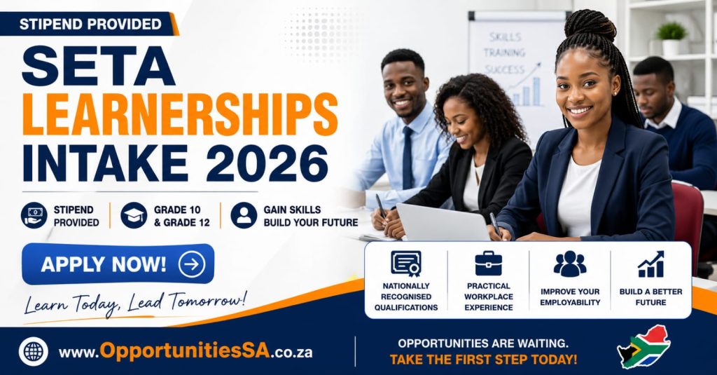 Apply for Services SETA Learnerships Intake 2026 with accredited training, practical work experience and monthly stipends